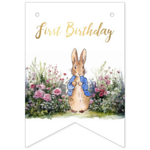 Peter the Rabbit in his garden No 2 First Birthday Bunting