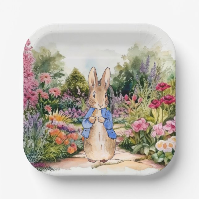 Peter the Rabbit in his garden Paper Plate (Front)