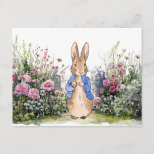 Peter the rabbit in his garden postcard