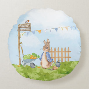 Peter the Rabbit in his Garden Round Cushion