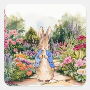 Peter the Rabbit in his garden Square Sticker