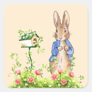 Peter the Rabbit in His Garden   Square Sticker