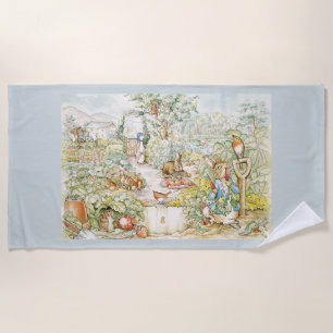 Peter the rabbit in Mr Mc Gregor's garden Beach Towel
