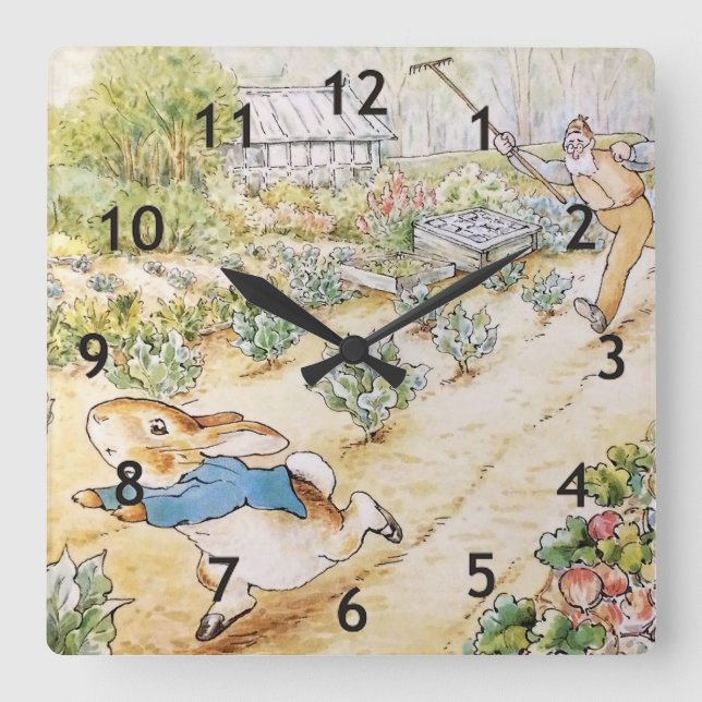 Peter the Rabbit in Mr Mc Gregor's Garden   Square Wall Clock (Front)
