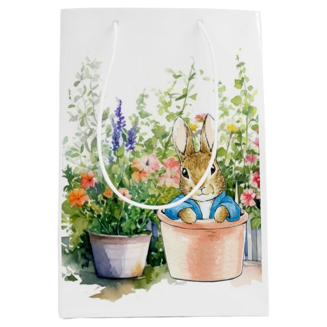 Peter the Rabbit in pot plant in his garden  Medium Gift Bag (Front)