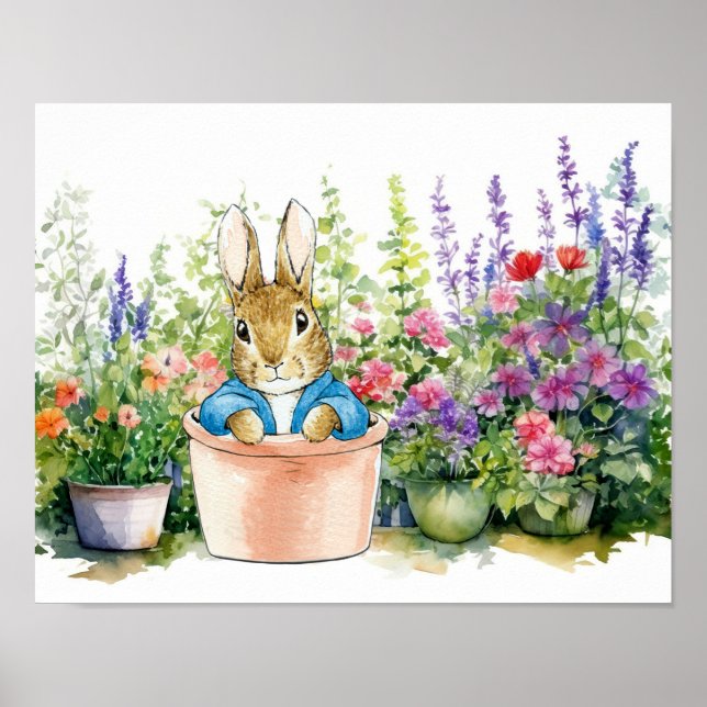 Peter the Rabbit in pot plant in his garden  Poster (Front)