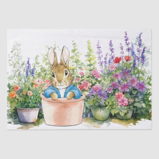 Peter the Rabbit in pot plant in his garden  Tissue Paper (Front)