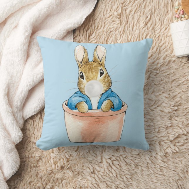 Peter the Rabbit in Pot White Bubble gum Cushion (Blanket)