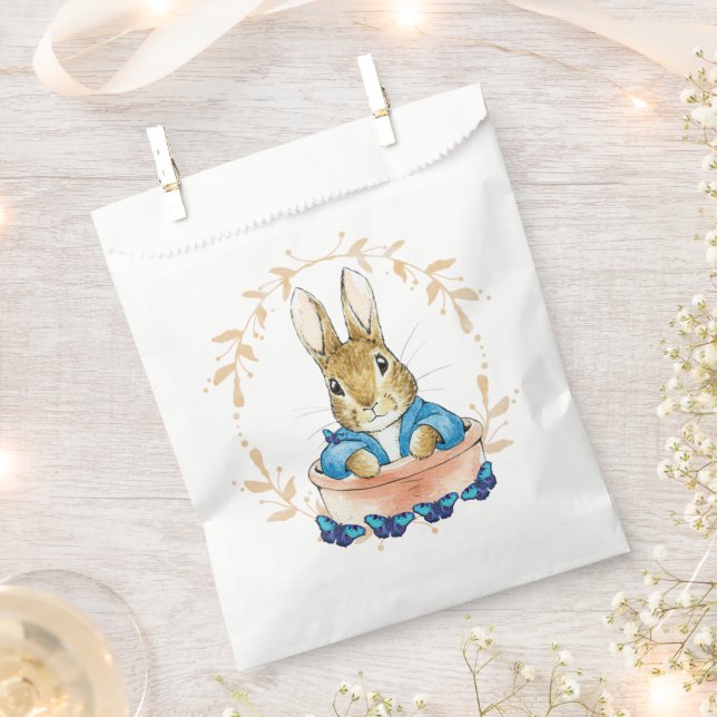 Peter the Rabbit in Pot with Blue Butterflies   Favour Bags (Clipped)