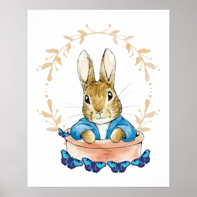 Peter the Rabbit in Pot with Blue Butterflies   Poster (Front)