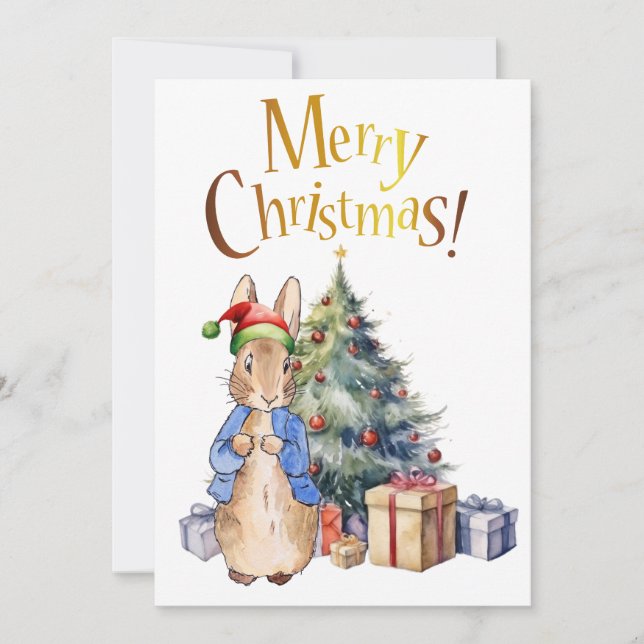 Peter the Rabbit Merry Christmas Tree Holiday Card (Front)