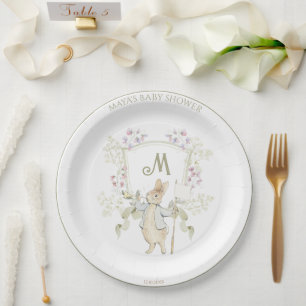 Peter the Rabbit Monogram Crest Gender Baby Shower Paper Plate