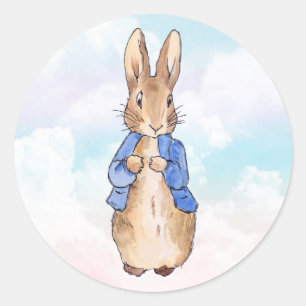 Peter the rabbit pastel blue and pink clouds classic round sticker