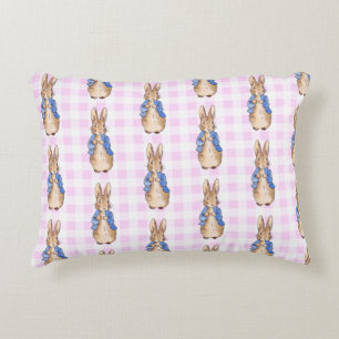 Peter the rabbit pastel pink check pattern decorative cushion