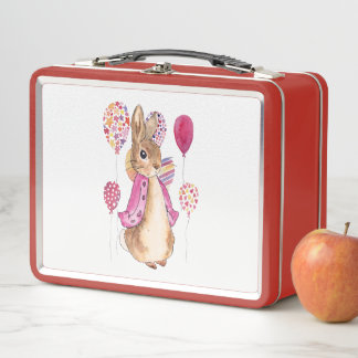 Peter the rabbit pink balloons metal lunch box