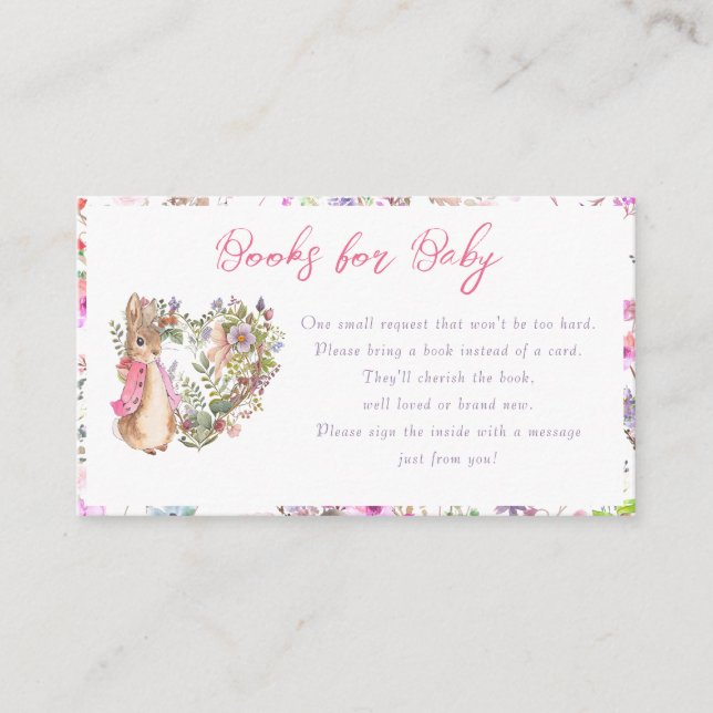 Peter the Rabbit Pink Floral Girl  Baby Shower Enclosure Card (Front)