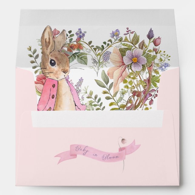 Peter the Rabbit Pink Floral Girl Baby Shower Envelope (Back (Bottom))