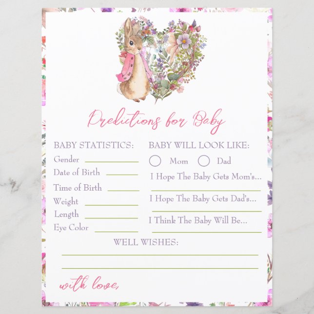 Peter the Rabbit Pink Floral Girl Baby Shower Game (Front)