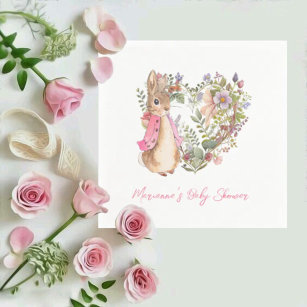 Peter the Rabbit Pink Floral Girl Baby Shower Napkin
