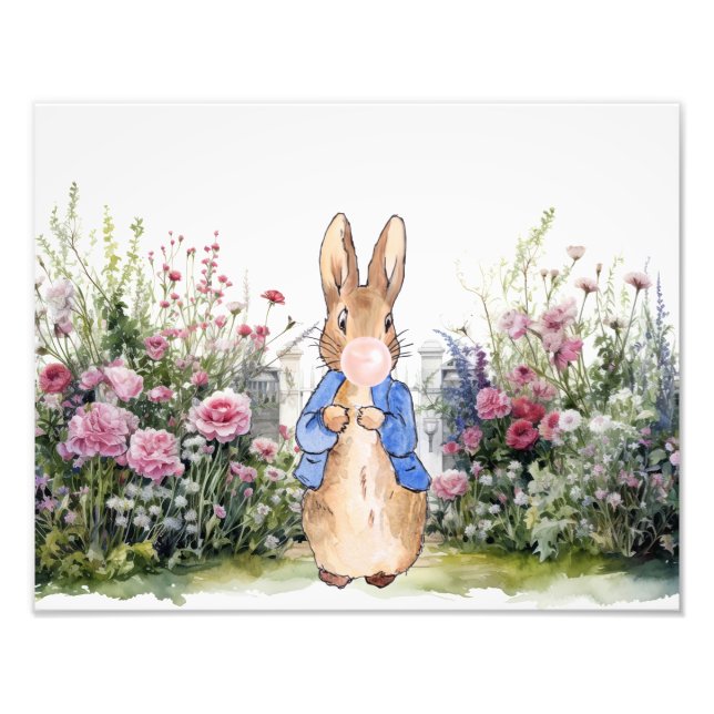 Peter the Rabbit pink gum in his garden Photo Print (Front)