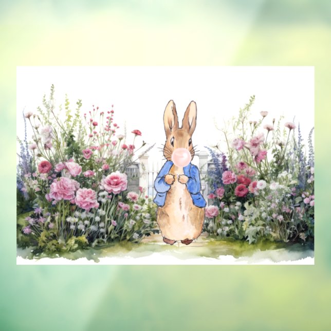 Peter the Rabbit pink gum in his garden Window Cling (Sheet 3)