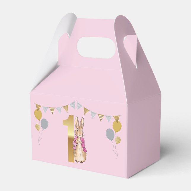 Peter the Rabbit Pink Jacket First Birthday Favour Box (Front Side)
