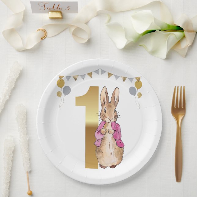 Peter the Rabbit Pink Jacket First Birthday Paper Plate (Wedding)
