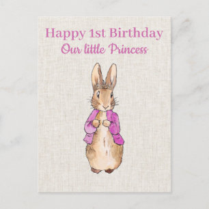 Peter the rabbit pink jacket First birthday Postcard