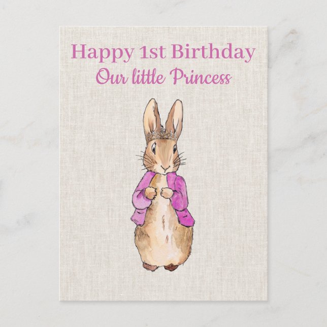 Peter the rabbit pink jacket First birthday Postcard (Front)