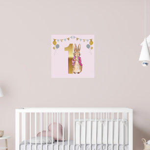 Peter the Rabbit Pink Jacket First Birthday Poster