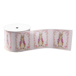 Peter the Rabbit Pink jacket Floral Frame Grosgrain Ribbon