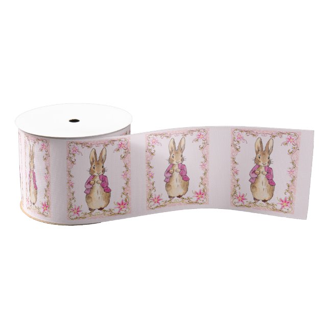 Peter the Rabbit Pink jacket Floral Frame Grosgrain Ribbon (Spool)