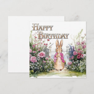 Peter the Rabbit Pink Jacket Garden Happy birthday Card