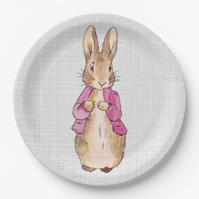 Peter the Rabbit Pink Jacket Gray Linen   Paper Plate (Front)