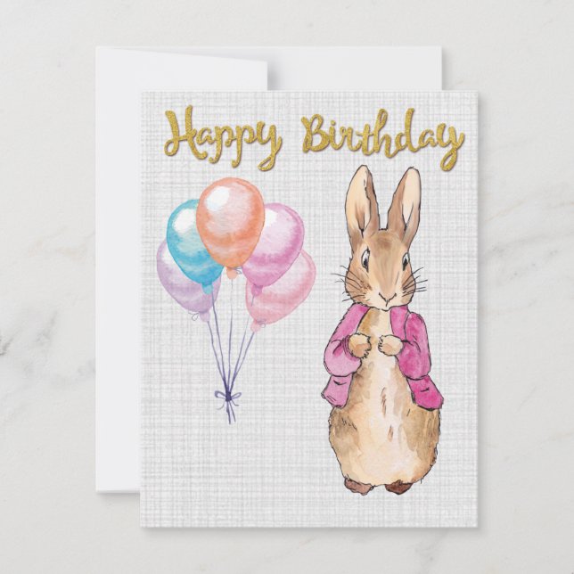 Peter the Rabbit Pink Jacket Gray Linen  Thank You Card (Front)