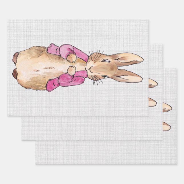 Peter the Rabbit Pink Jacket Gray Linen Wrapping Paper Sheet (Set)