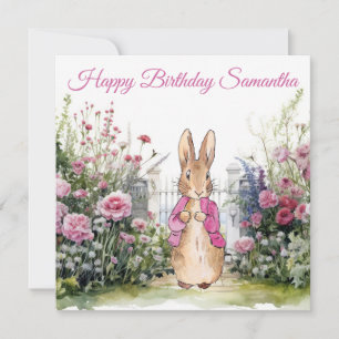 Peter the Rabbit Pink Jacket in his garden Card