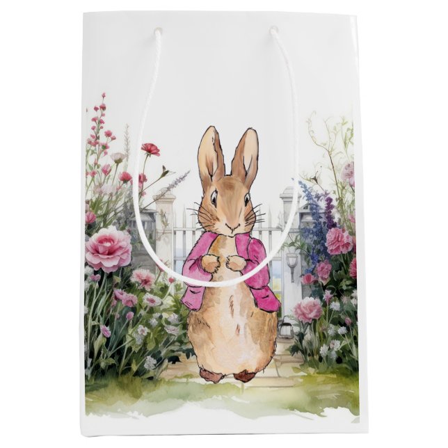 Peter the Rabbit Pink Jacket in his Garden Medium Gift Bag (Front)