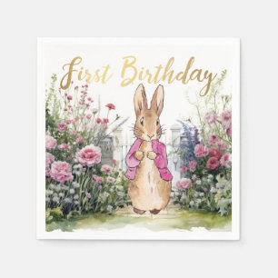 Peter the Rabbit Pink Jacket in his garden  Napkin