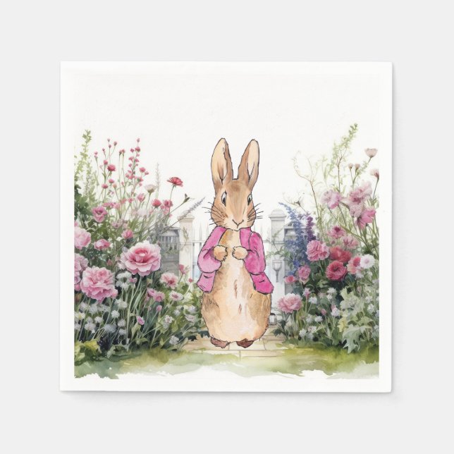 Peter the Rabbit Pink Jacket in his Garden Napkin (Front)