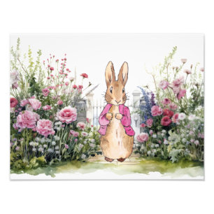 Peter the Rabbit Pink Jacket in his garden  Photo Print