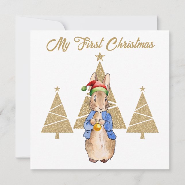 Peter the rabbit Santa Hat First Christmas tree  Holiday Card (Front)