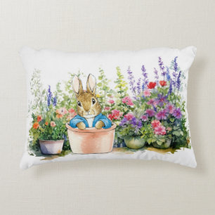 Peter the rabbit sitting in a pot decorative cushion