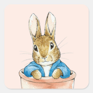 Peter the Rabbit Sitting in a Pot   Square Sticker