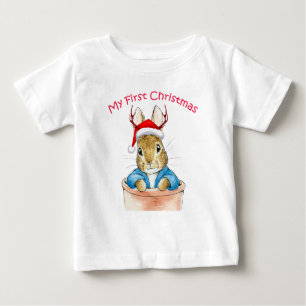 Peter the Rabbit Sitting in a Pot with Santa Hat Baby T-Shirt