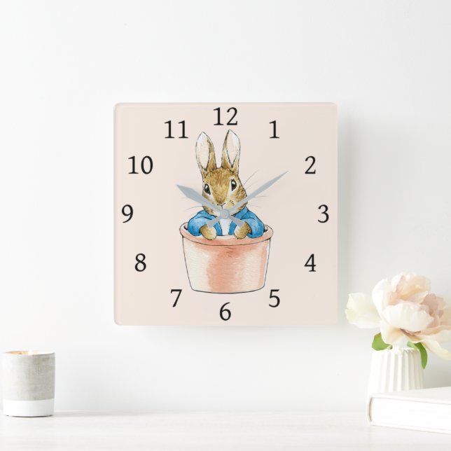 Peter the Rabbit Sitting in Plant Pot Square Wall Clock (Home)