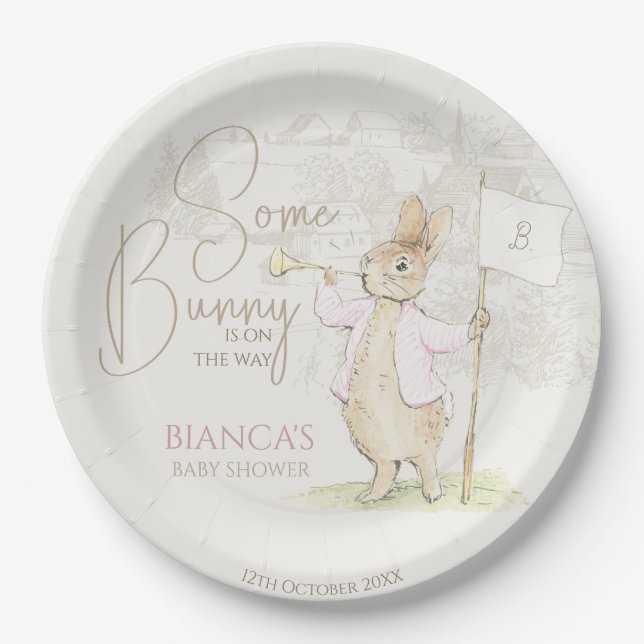 Peter the Rabbit Some Bunny Baby Shower Pink Paper Plate (Front)