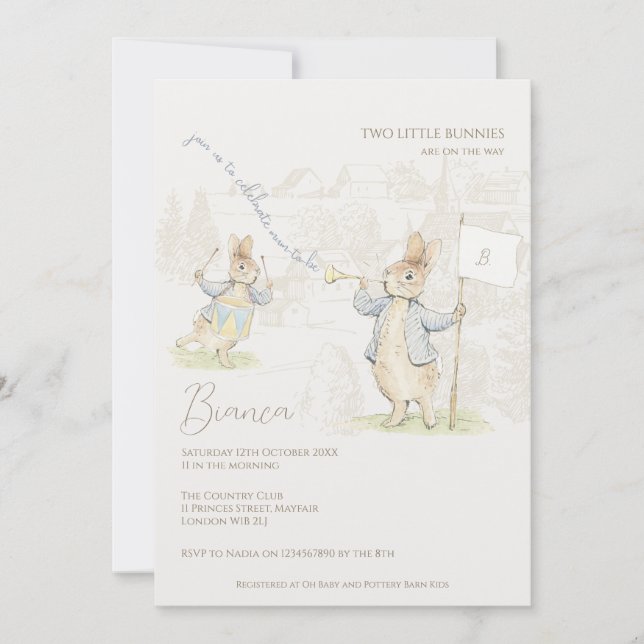 Peter the Rabbit Some Bunny Twins Baby Shower Invitation (Front)