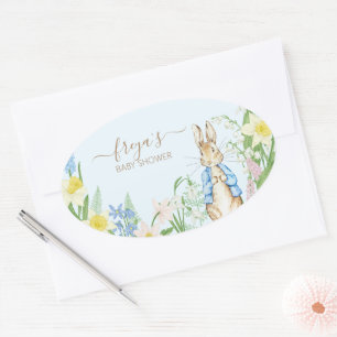 Peter the Rabbit Spring Blooms Easter Baby Shower Oval Sticker