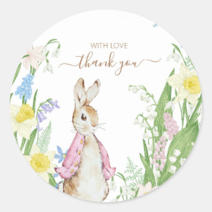 Peter the Rabbit Spring Blooms Pink Baby Shower Classic Round Sticker